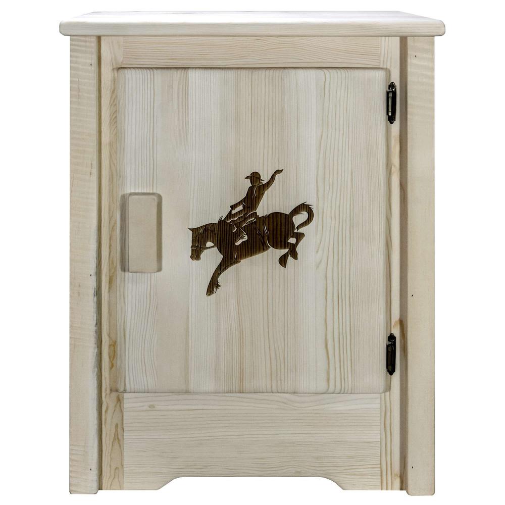 Homestead Collection Accent Cabinet w/ Laser Engraved Bronc Design, Right Hinged, Clear Lacquer Finish. Picture 2