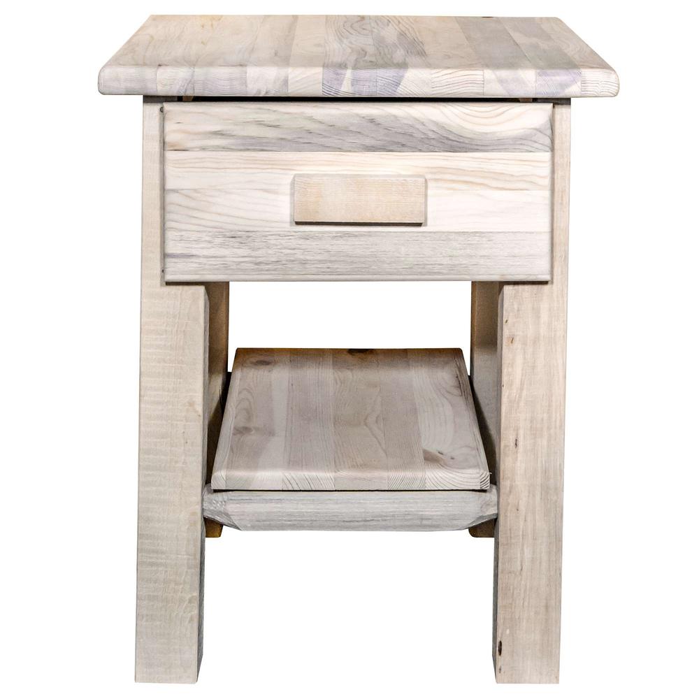 Homestead Collection Nightstand with Drawer & Shelf, Clear Lacquer Finish. Picture 2