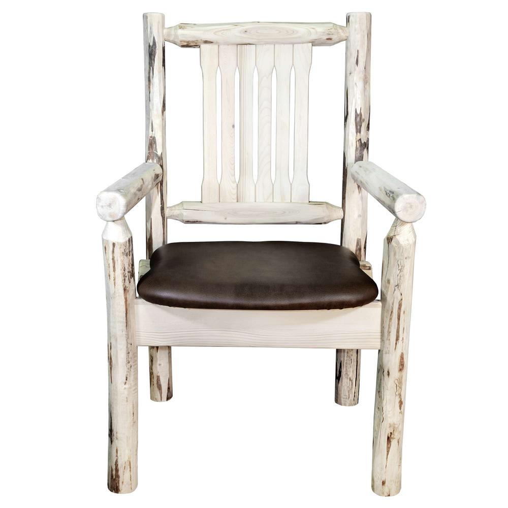 Montana Collection Captain's Chair, Clear Lacquer Finish w/ Upholstered Seat, Saddle Pattern. Picture 2