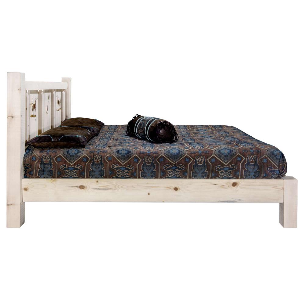 Homestead Collection Full Platform Bed w/ Laser Engraved Elk Design, Clear Lacquer Finish. Picture 4