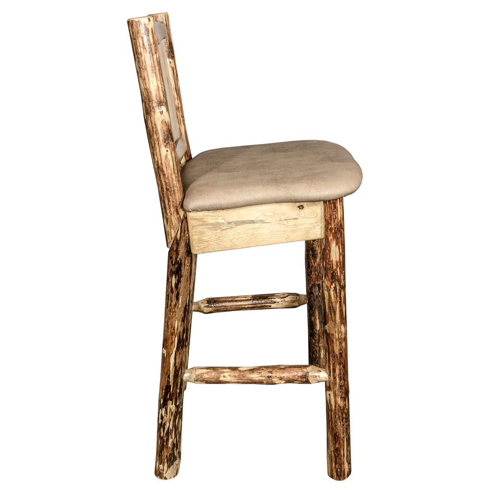 Glacier Country Collection Counter Height Barstool w/ Back - Buckskin Upholstery, w/ Laser Engraved Elk Design. Picture 5
