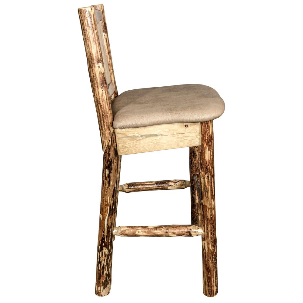 Glacier Country Collection Counter Height Barstool w/ Back - Buckskin Upholstery, w/ Laser Engraved Bronc Design. Picture 5