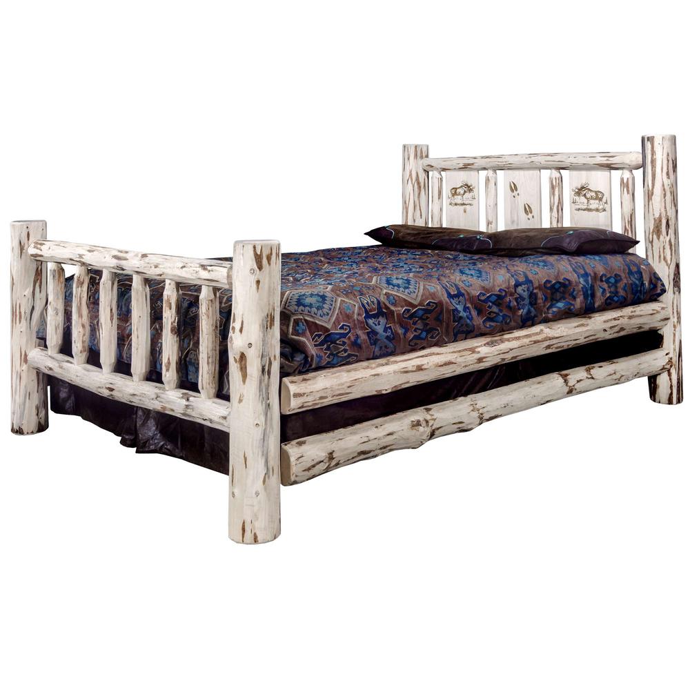 Montana Collection Twin Bed w/ Laser Engraved Moose Design, Clear Lacquer Finish. Picture 3