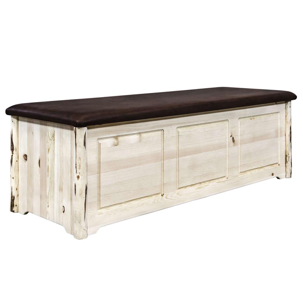 Montana Collection Blanket Chest, Saddle Upholstery, Clear Lacquer Finish. Picture 1