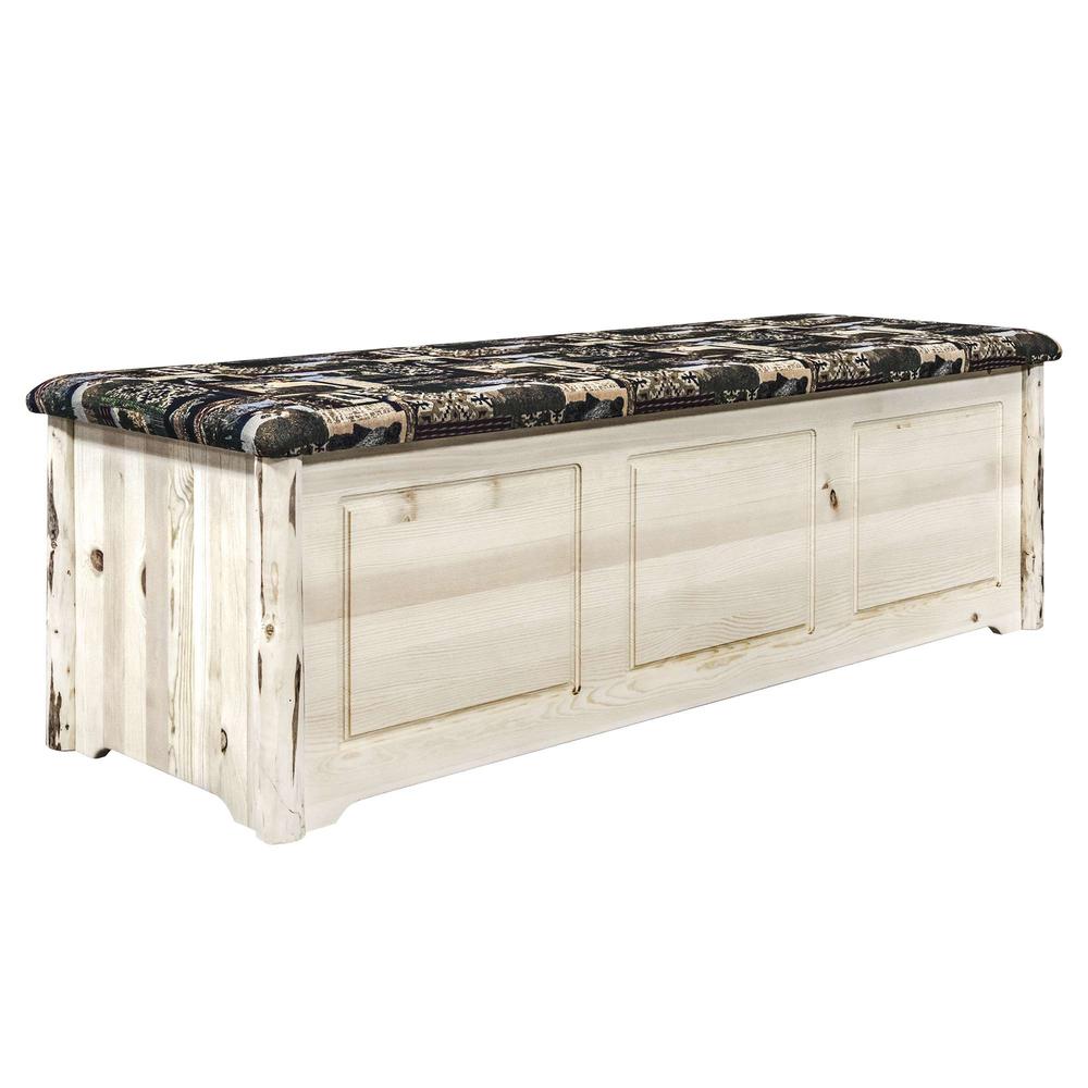 Montana Collection Blanket Chest, Woodland Upholstery, Clear Lacquer Finish. Picture 1
