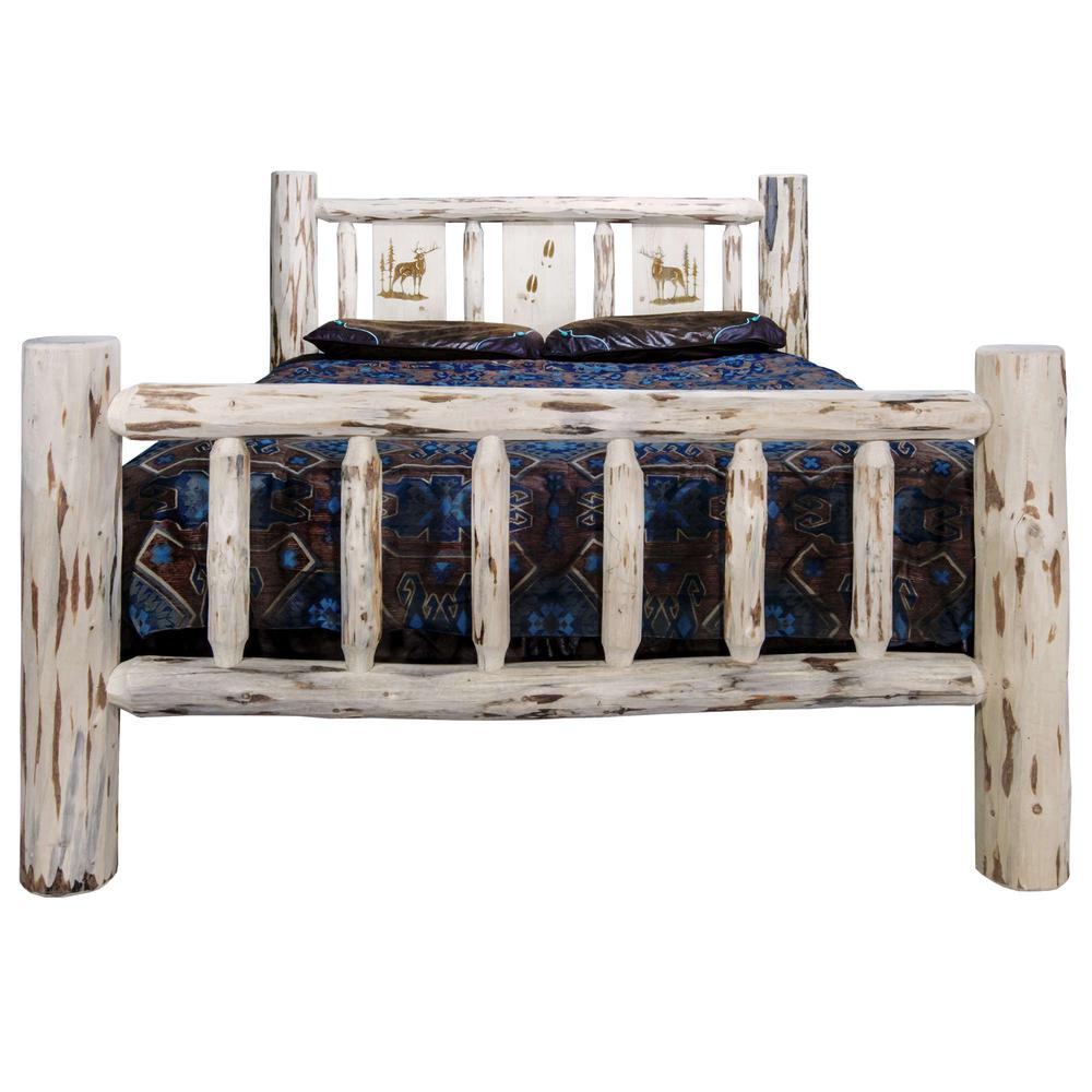 Montana Collection California King Bed w/ Laser Engraved Bronc Design, Clear Lacquer Finish. Picture 2