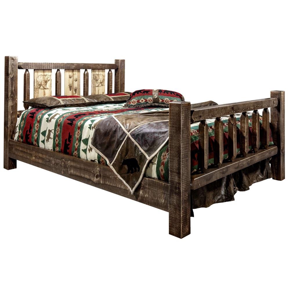 Homestead Collection Full Bed w/ Laser Engraved Bear Design, Stain & Clear Lacquer Finish. Picture 1