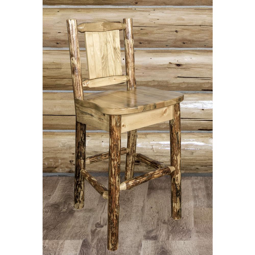 Glacier Country Collection Counter Height Barstool w/ Back, w/ Laser Engraved Pine Tree Design. Picture 8