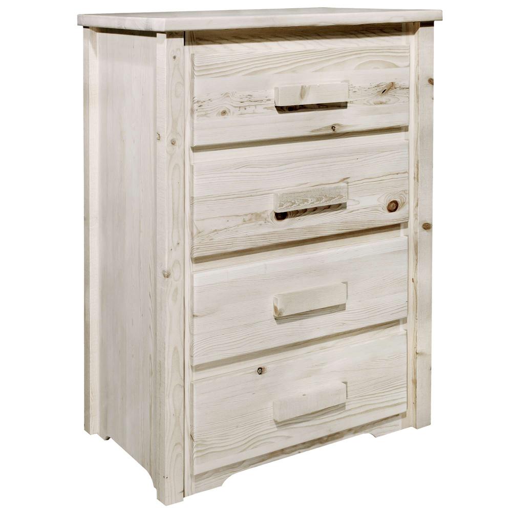 Homestead Collection 4 Drawer Chest of Drawers, Clear Lacquer Finish. Picture 1