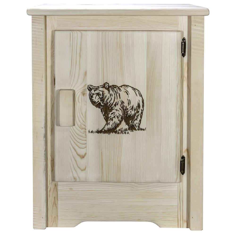 Homestead Collection Accent Cabinet w/ Laser Engraved Bear Design, Right Hinged, Clear Lacquer Finish. Picture 2