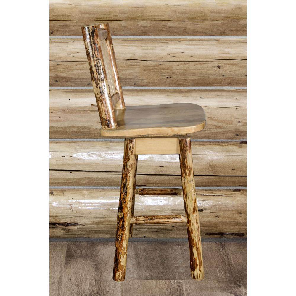 Glacier Country Collection Counter Height Barstool w/ Back & Swivel w/ Laser Engraved Pine Tree Design. Picture 10
