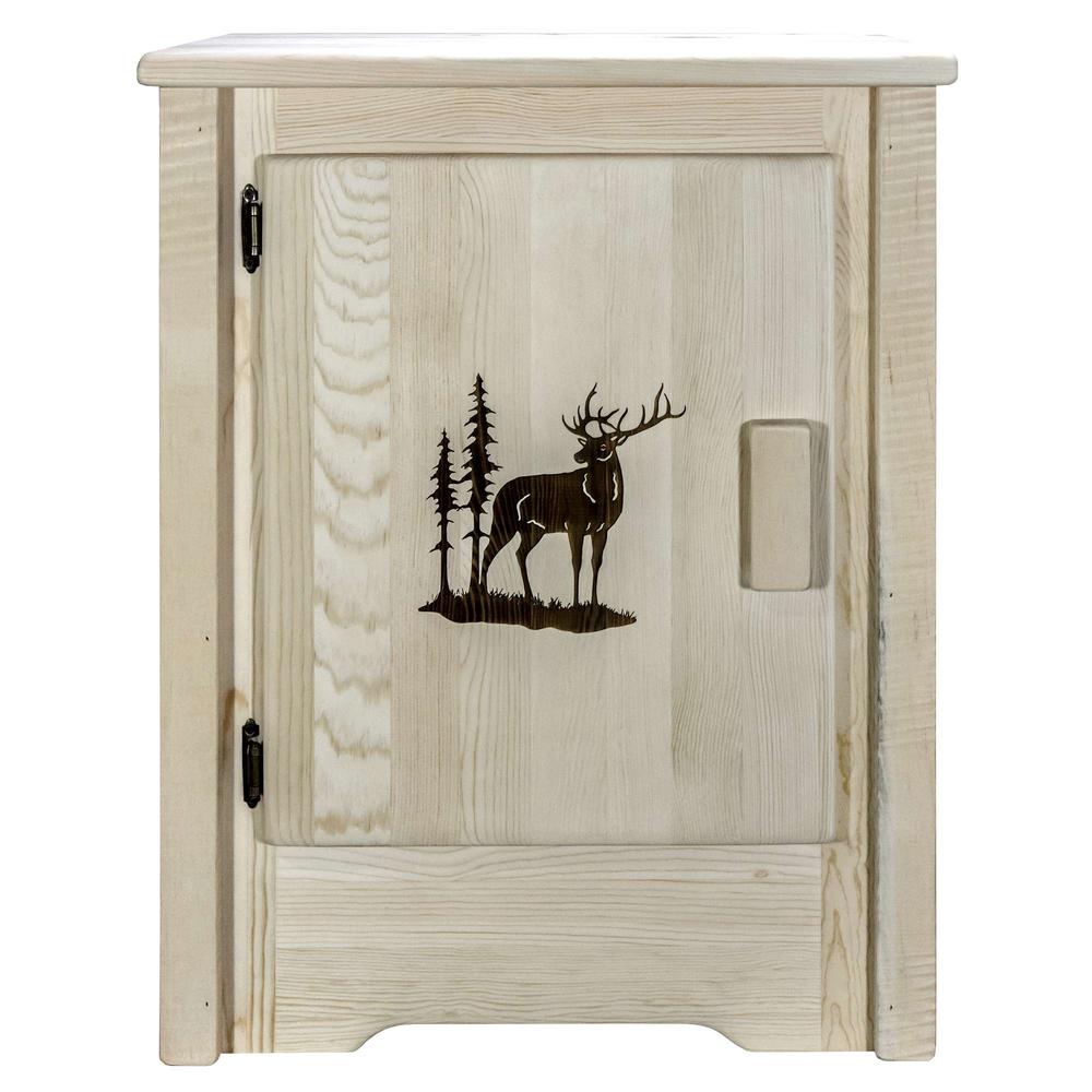 Homestead Collection Accent Cabinet w/ Laser Engraved Elk Design, Left Hinged, Clear Lacquer Finish. Picture 2