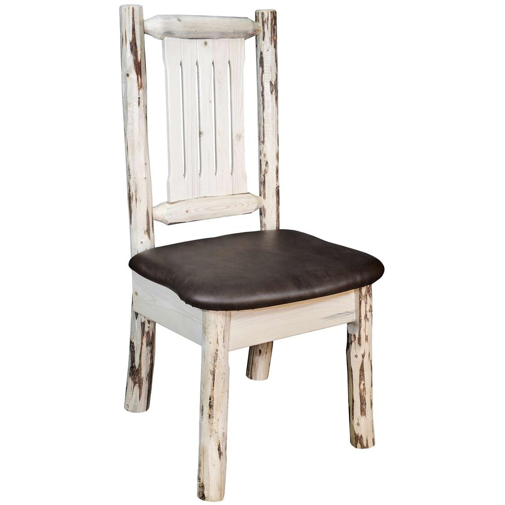 Montana Collection Side Chair, Clear Lacquer Finish w/ Upholstered Seat, Saddle Pattern. Picture 1
