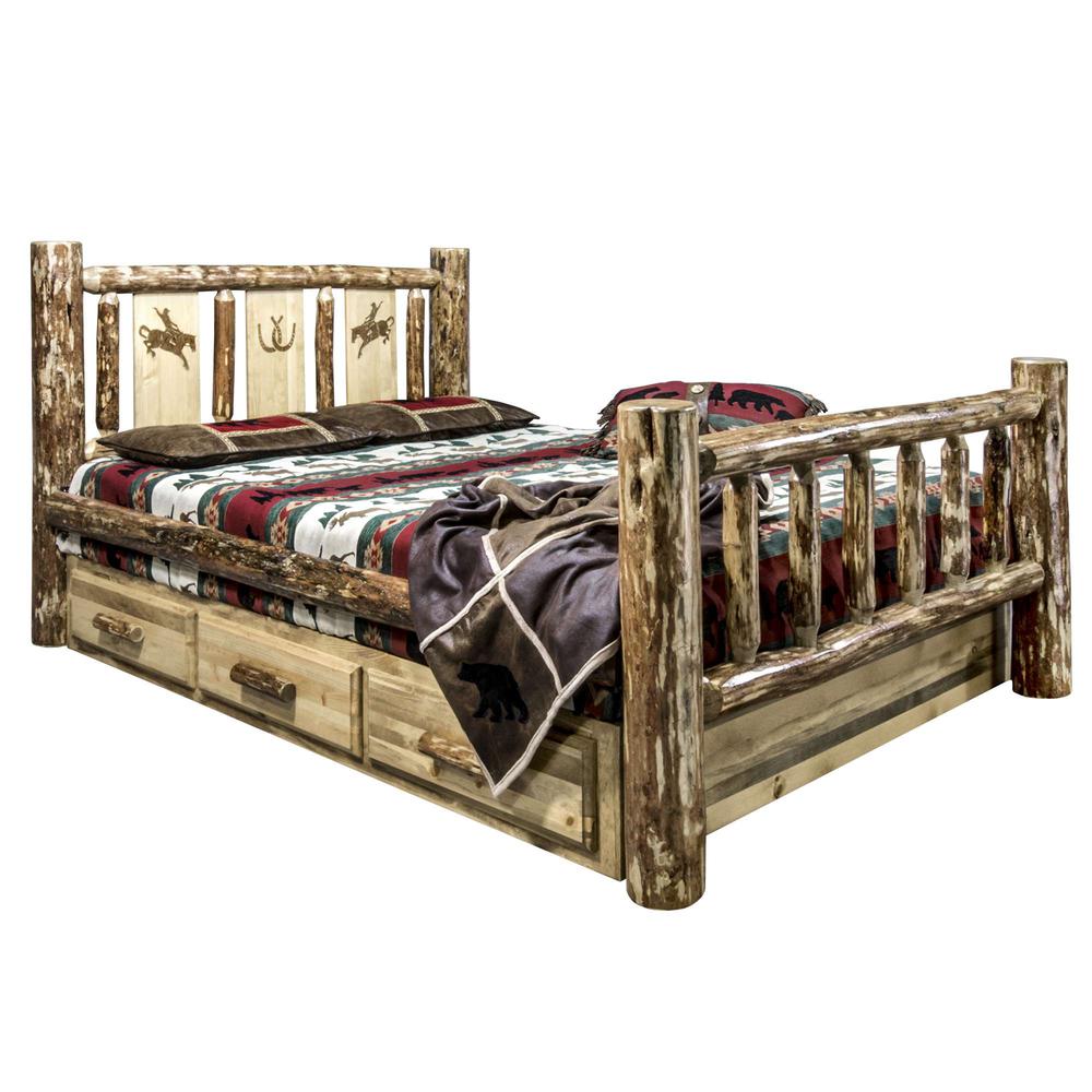 Glacier Country Collection Full Storage Bed w/ Laser Engraved Bronc Design. Picture 1