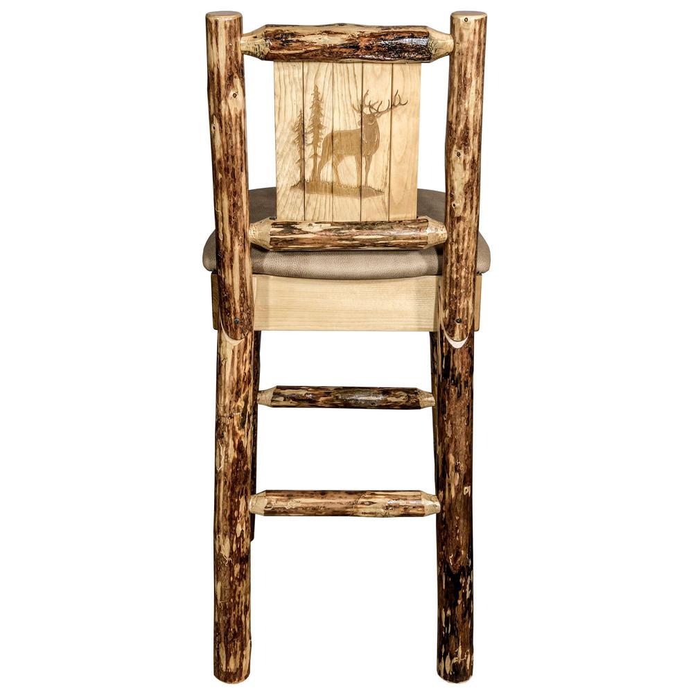 Glacier Country Collection Counter Height Barstool w/ Back - Buckskin Upholstery, w/ Laser Engraved Elk Design. Picture 2