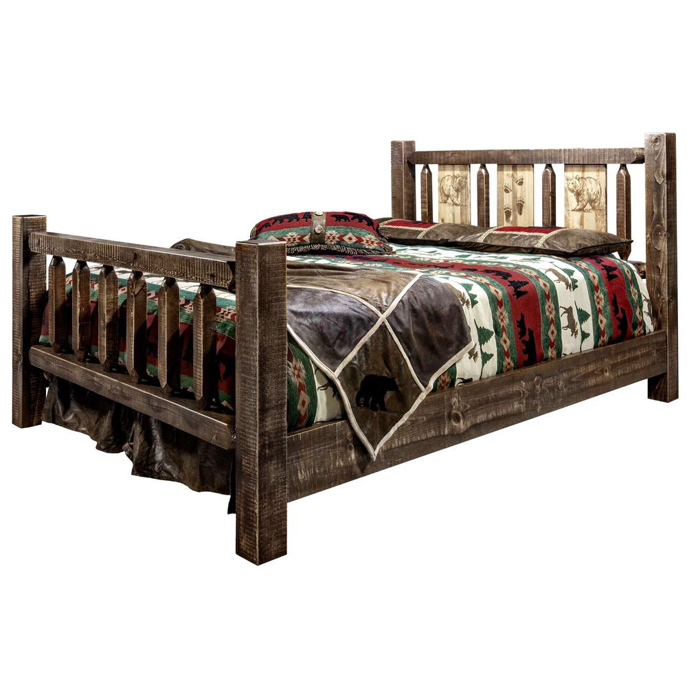 Homestead Collection Full Bed w/ Laser Engraved Bear Design, Stain & Clear Lacquer Finish. Picture 3