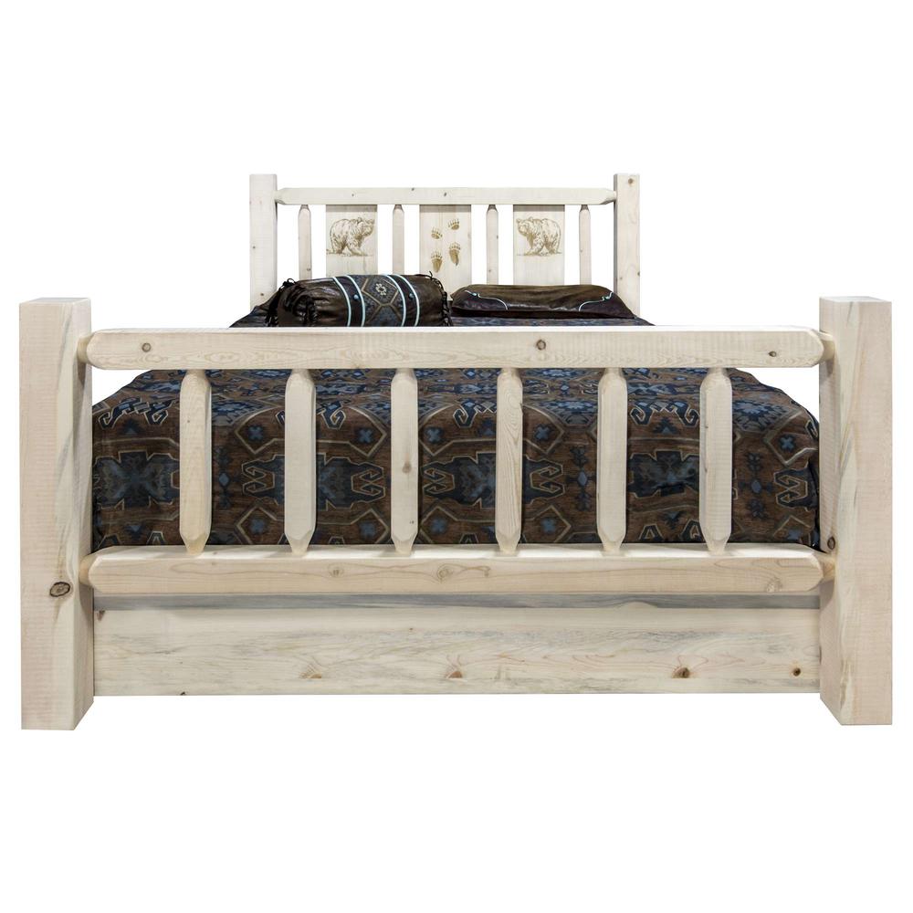Homestead Collection Twin Storage Bed w/ Laser Engraved Bear Design, Clear Lacquer Finish. Picture 2