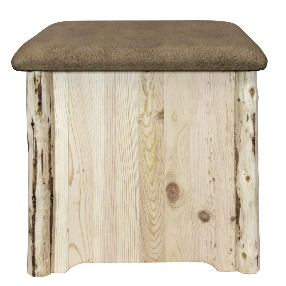 Montana Collection Upholstered Ottoman w/ Storage, Buckskin Upholstery, Clear Lacquer Finish. Picture 4