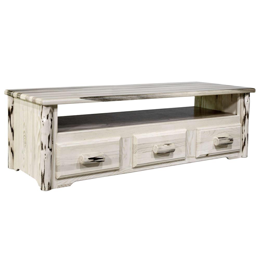 Montana Collection Sitting Chest/Entertainment Center, Clear Lacquer Finish. Picture 1