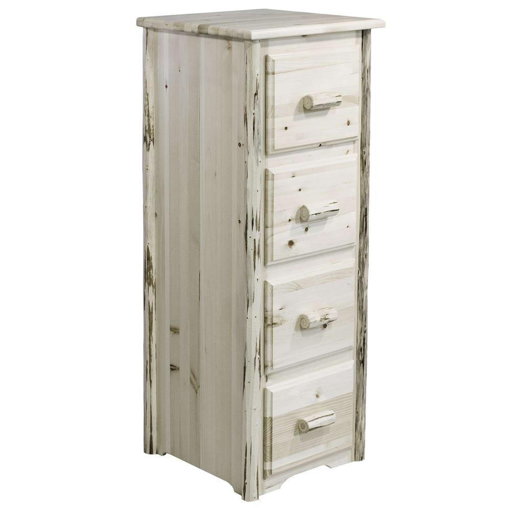 Montana Collection 4 Drawer File Cabinet, Clear Lacquer Finish. Picture 1