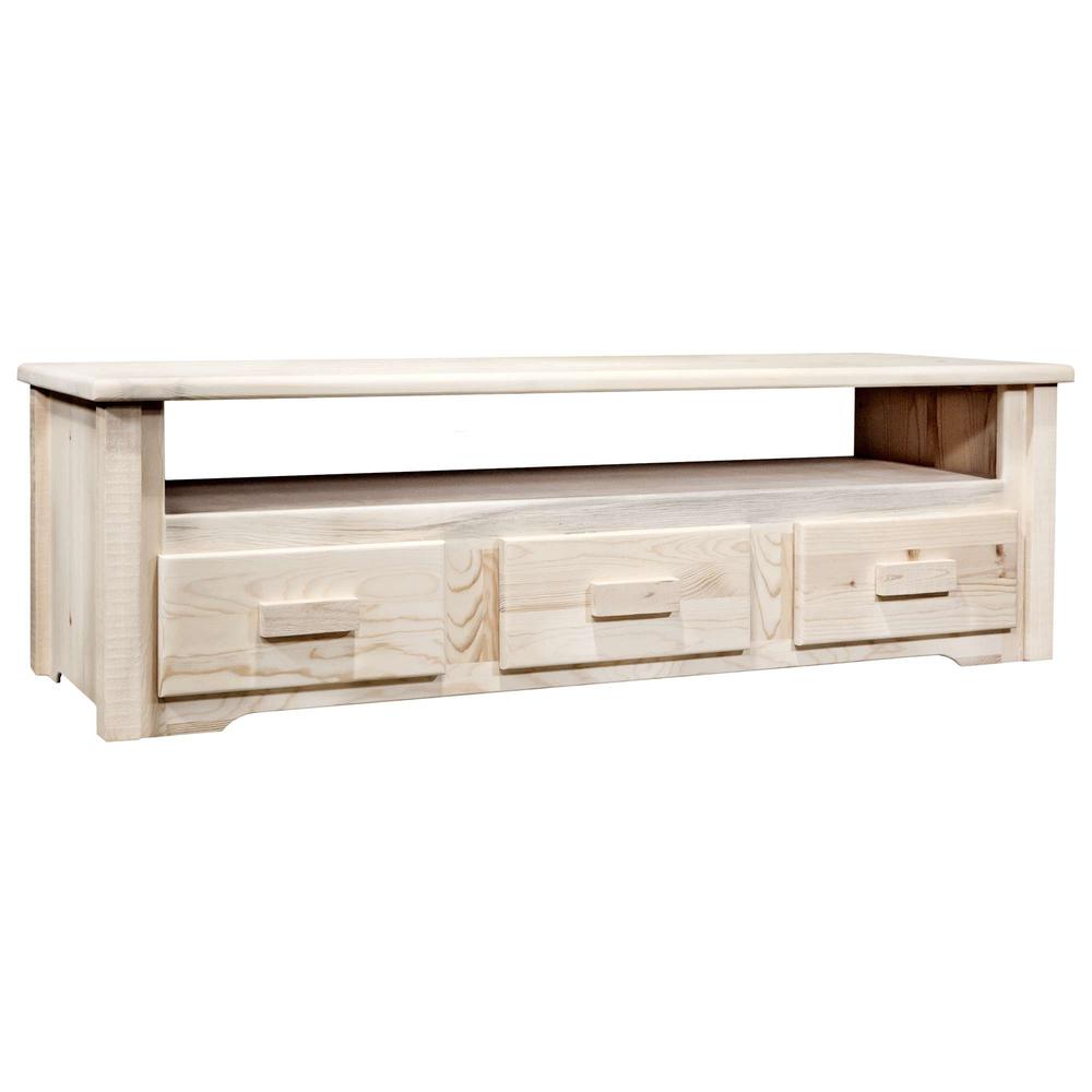 Homestead Collection Sitting Chest/Entertainment Center, Clear Lacquer Finish. Picture 1