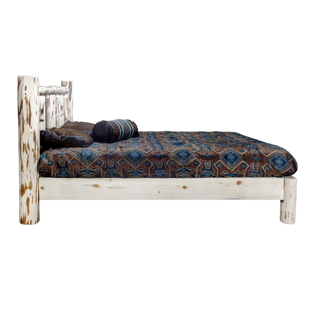 Montana Collection King Platform Bed w/ Laser Engraved Elk Design, Clear Lacquer Finish. Picture 4