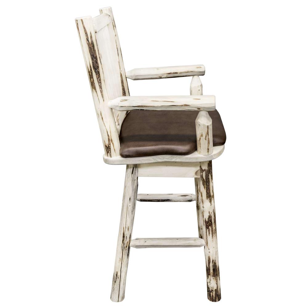 Montana Collection Captain's Barstool w/ Back & Swivel, Clear Lacquer Finish w/ Upholstered Seat, Saddle Pattern. Picture 4