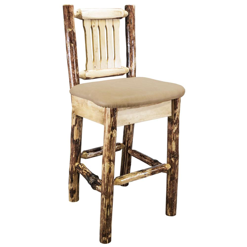 Glacier Country Collection Counter Height Barstool w/ Back - Buckskin Upholstery. Picture 1