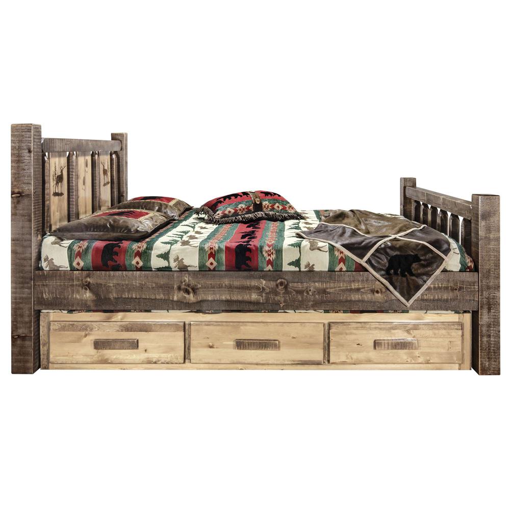 Homestead Collection Full Storage Bed w/ Laser Engraved Elk Design, Stain & Clear Lacquer Finish. Picture 4