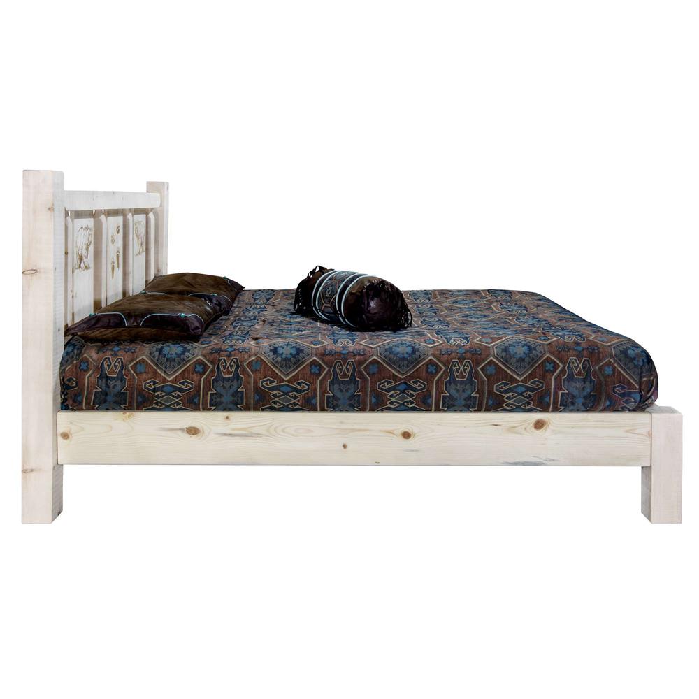 Homestead Collection Full Platform Bed w/ Laser Engraved Bear Design, Clear Lacquer Finish. Picture 4