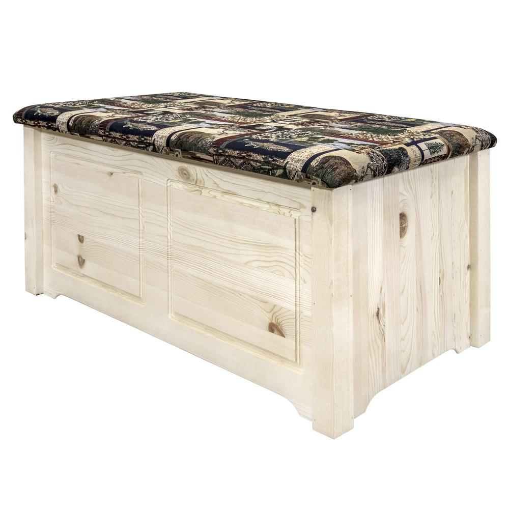 Homestead Collection Small Blanket Chest, Woodland Upholstery, Clear Lacquer Finish. Picture 3
