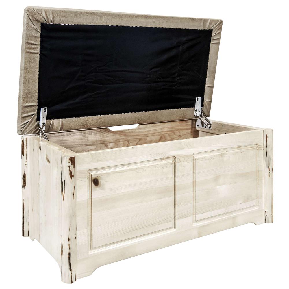 Montana Collection Small Blanket Chest, Buckskin Upholstery, Clear Lacquer Finish. Picture 4
