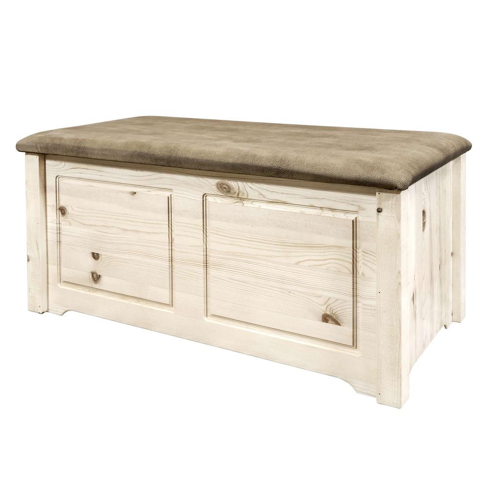 Homestead Collection Small Blanket Chest, Buckskin Upholstery, Clear Lacquer Finish. Picture 3