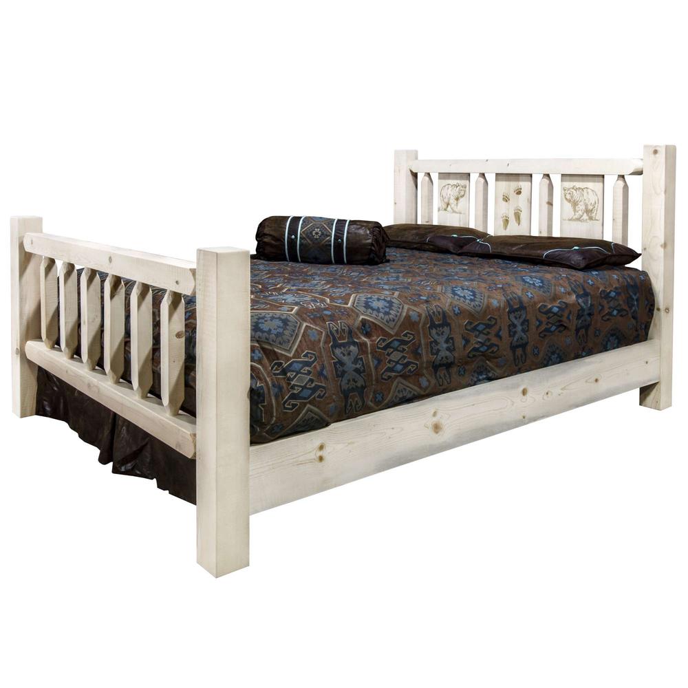 Homestead Collection King Bed w/ Laser Engraved Bear Design, Clear Lacquer Finish. Picture 3