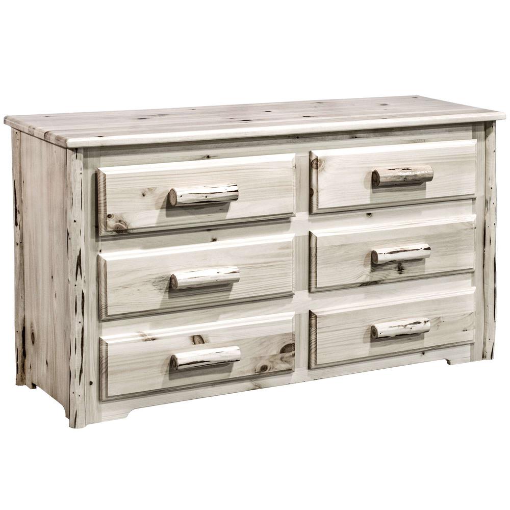 Montana Collection 6 Drawer Dresser, Clear Lacquer Finish. Picture 1