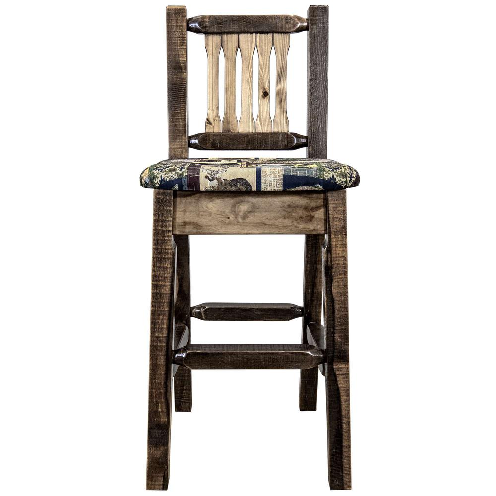 Homestead Collection Counter Height Barstool w/ Back - Woodland Upholstery, Stain & Lacquer Finish. Picture 2