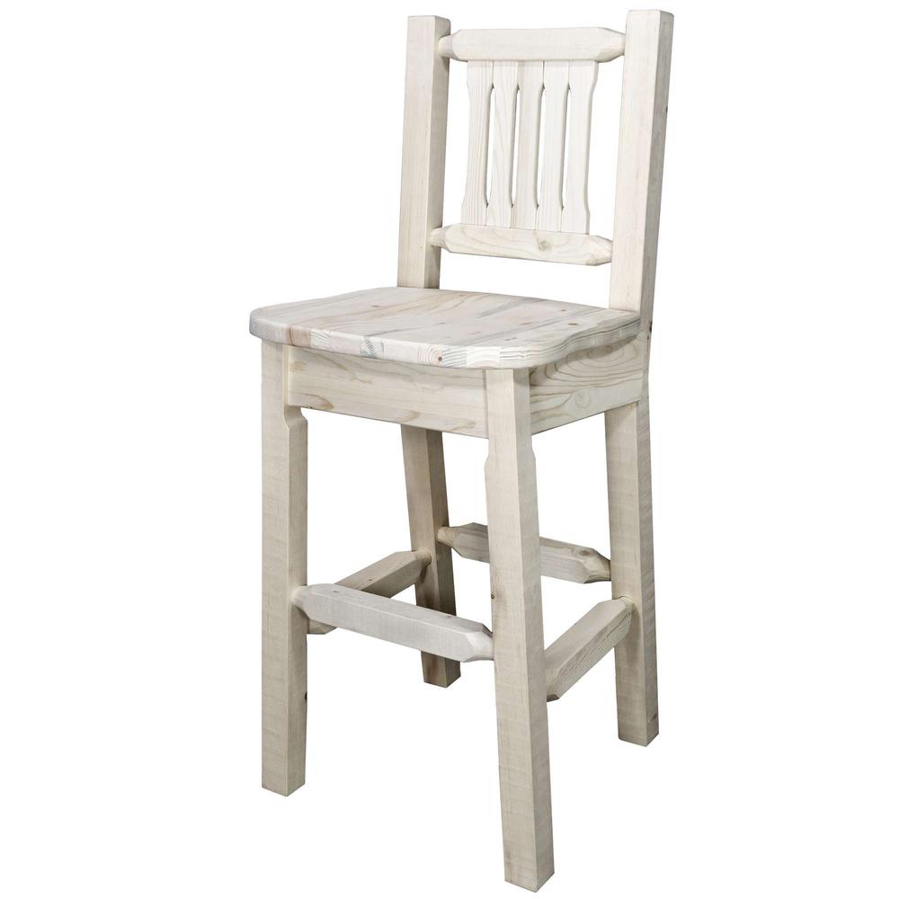 Homestead Collection Barstool w/ Back, Clear Lacquer Finish w/ Ergonomic Wooden Seat. Picture 2