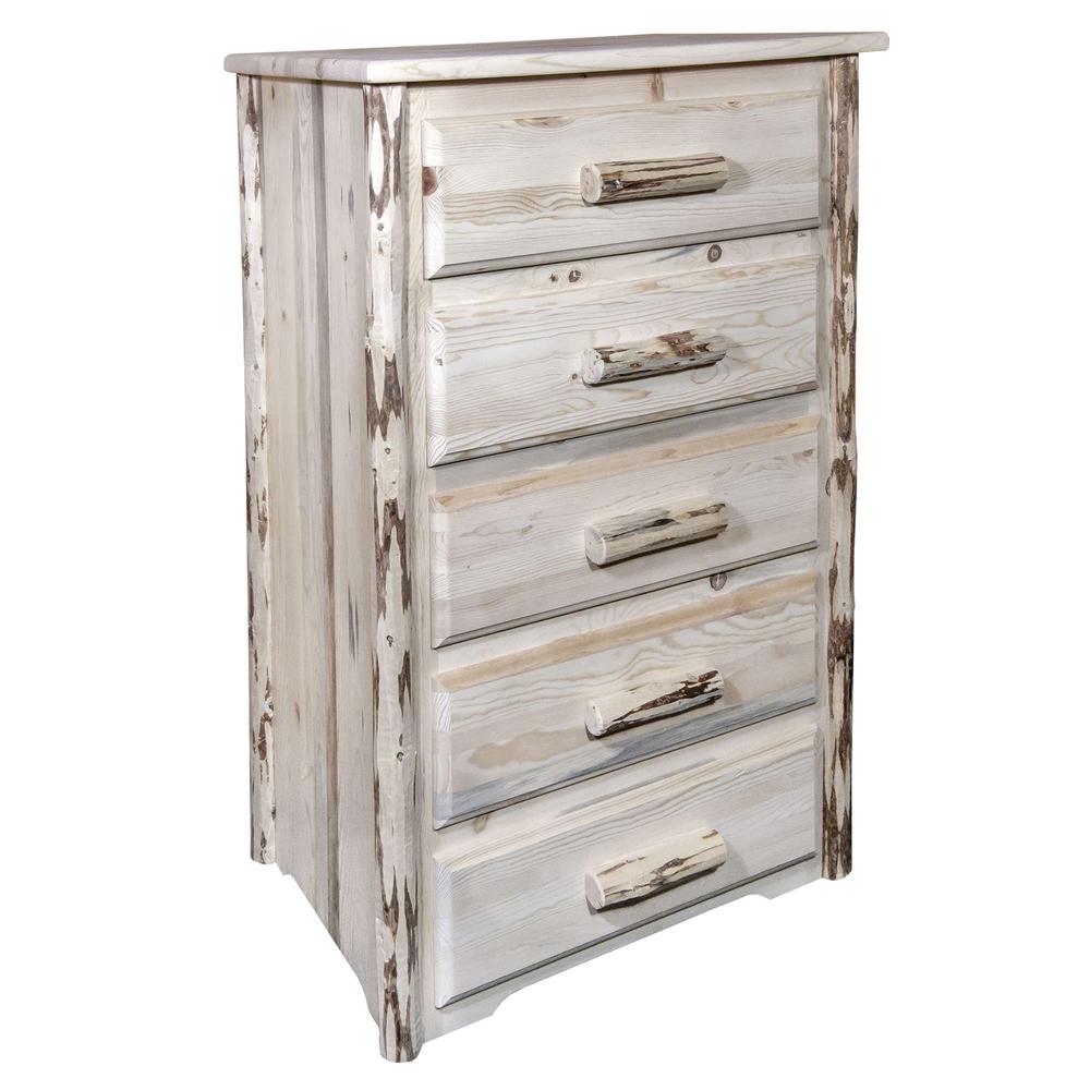 Montana Collection 5 Drawer Chest of Drawers, Clear Lacquer Finish. Picture 1