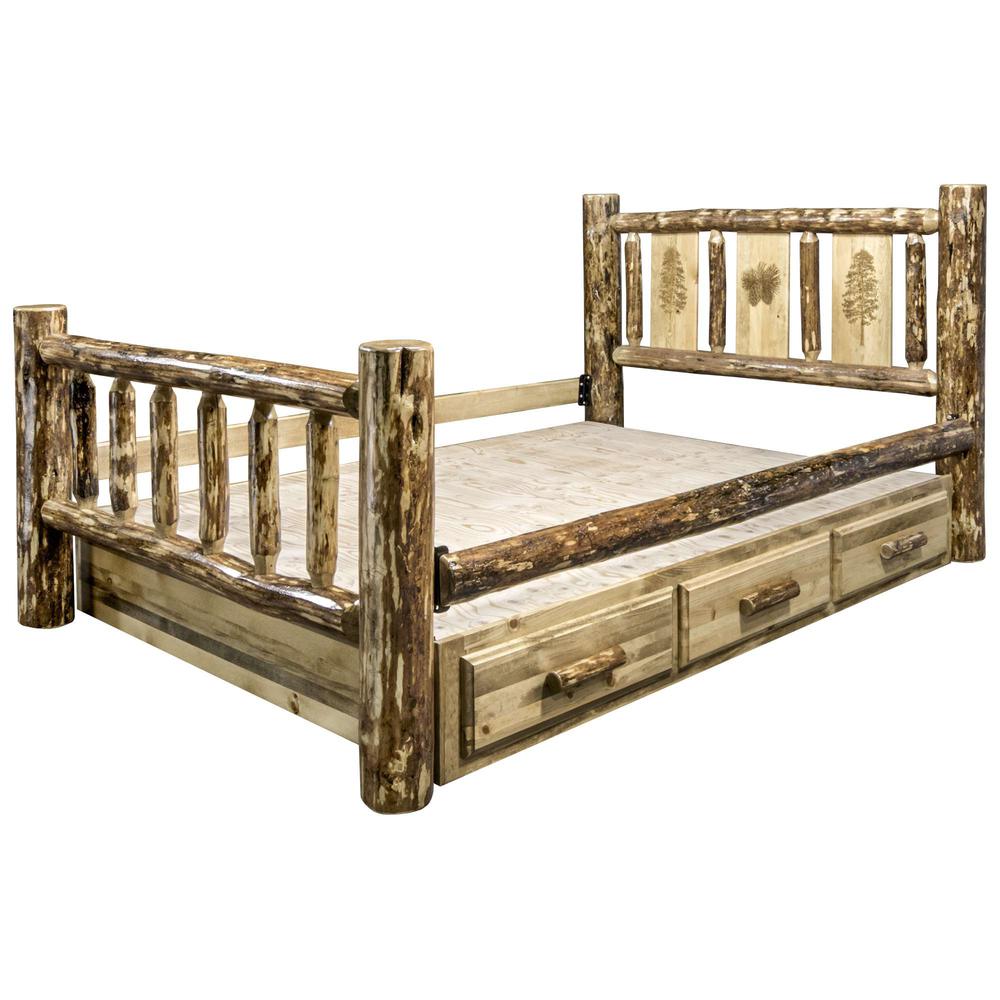 Glacier Country Collection Full Storage Bed w/ Laser Engraved Pine Design. Picture 7