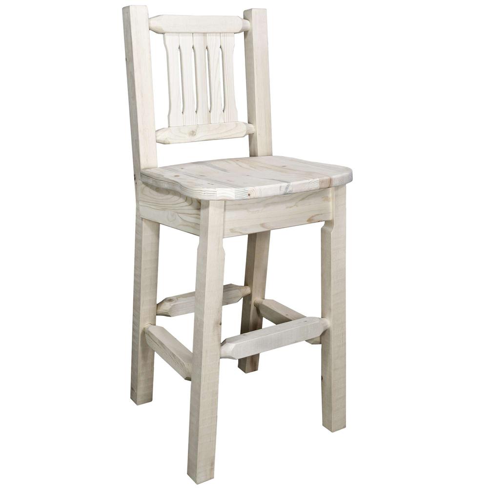 Homestead Collection Barstool w/ Back, Clear Lacquer Finish w/ Ergonomic Wooden Seat. Picture 1