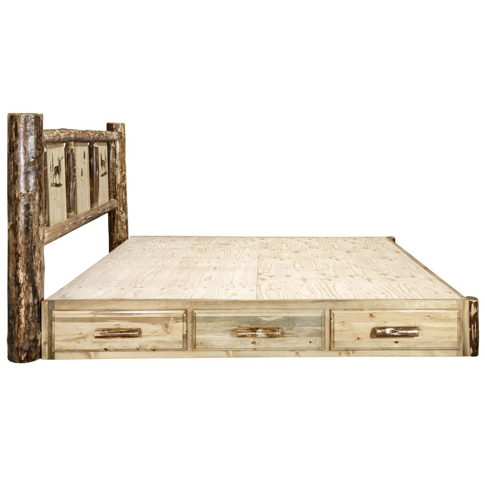 Glacier Country Collection Platform Bed w/ Storage, Full w/ Laser Engraved Elk Design. Picture 8