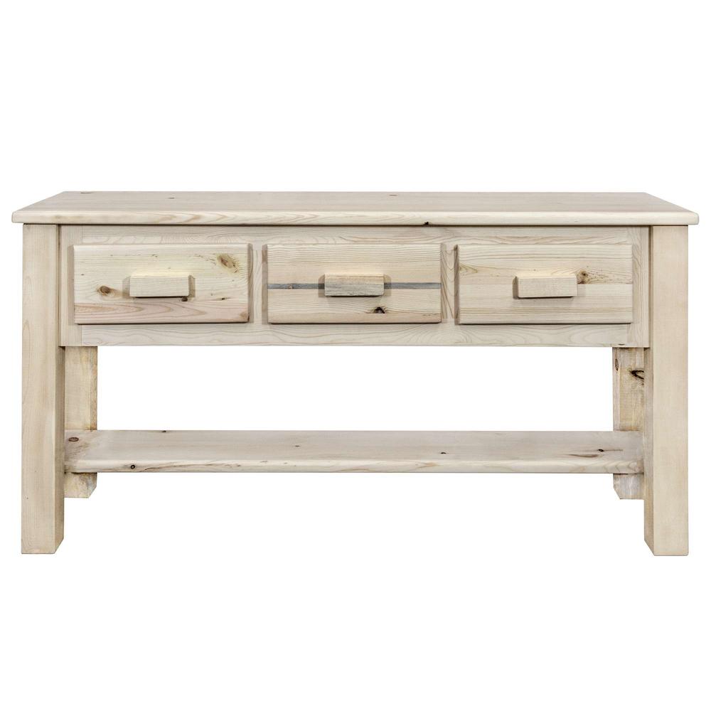 Homestead Collection Console Table w/ 3 Drawers, Clear Lacquer Finish. Picture 2