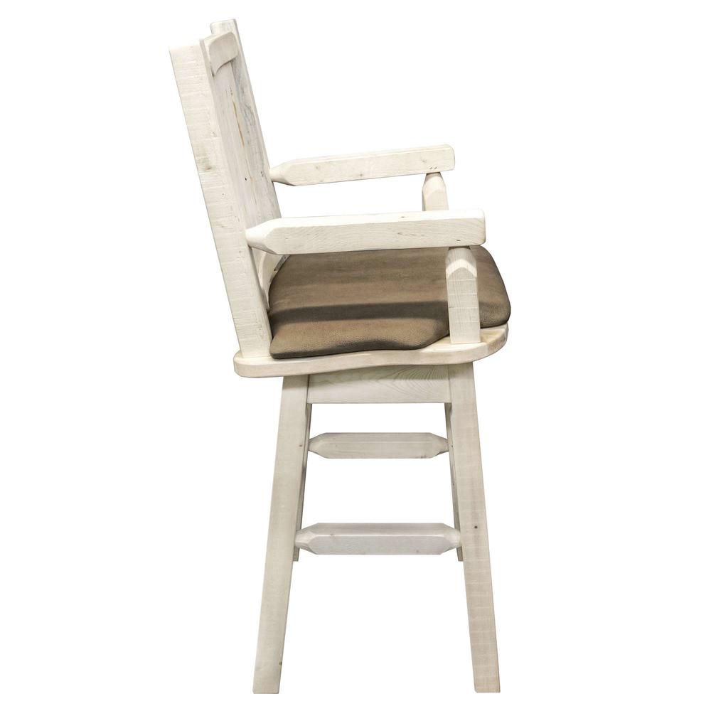 Homestead Collection Captain's Barstool w/ Back & Swivel, Clear Lacquer Finish w/ Upholstered Seat, Buckskin Pattern. Picture 4