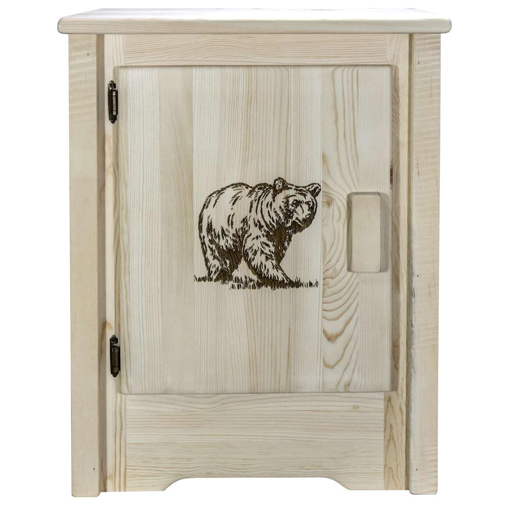 Homestead Collection Accent Cabinet w/ Laser Engraved Bear Design, Left Hinged, Clear Lacquer Finish. Picture 2