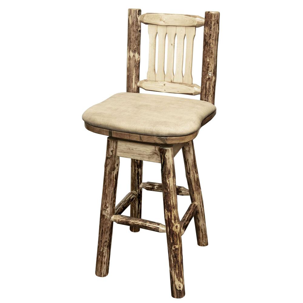 Glacier Country Collection Counter Height Barstool w/ Back & Swivel - Buckskin Upholstery. Picture 2