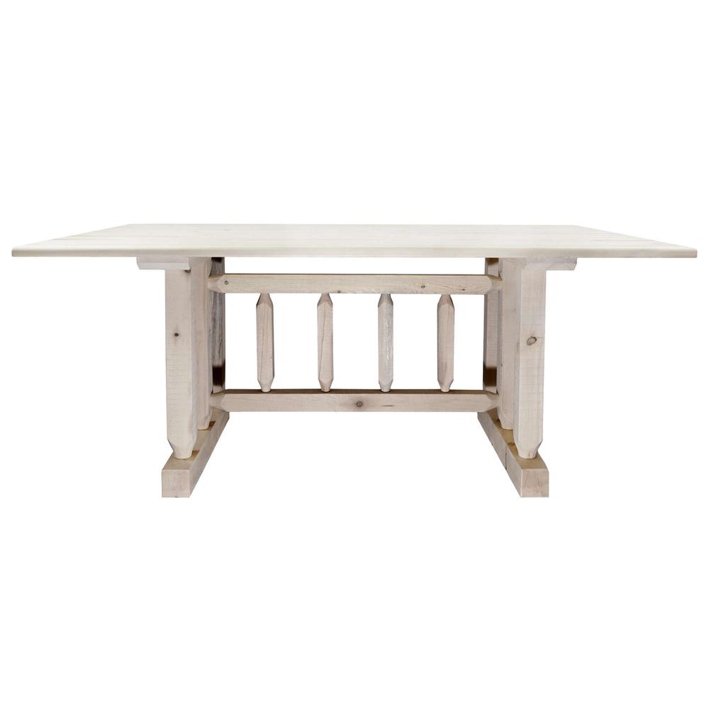 Homestead Collection Trestle Based Dining Table, Clear Lacquer Finish. Picture 2