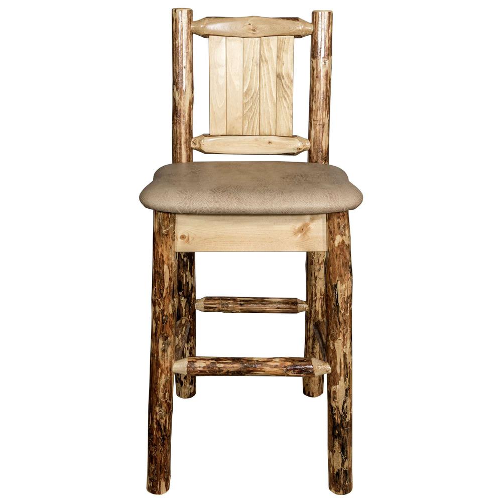 Glacier Country Collection Counter Height Barstool w/ Back - Buckskin Upholstery, w/ Laser Engraved Moose Design. Picture 4