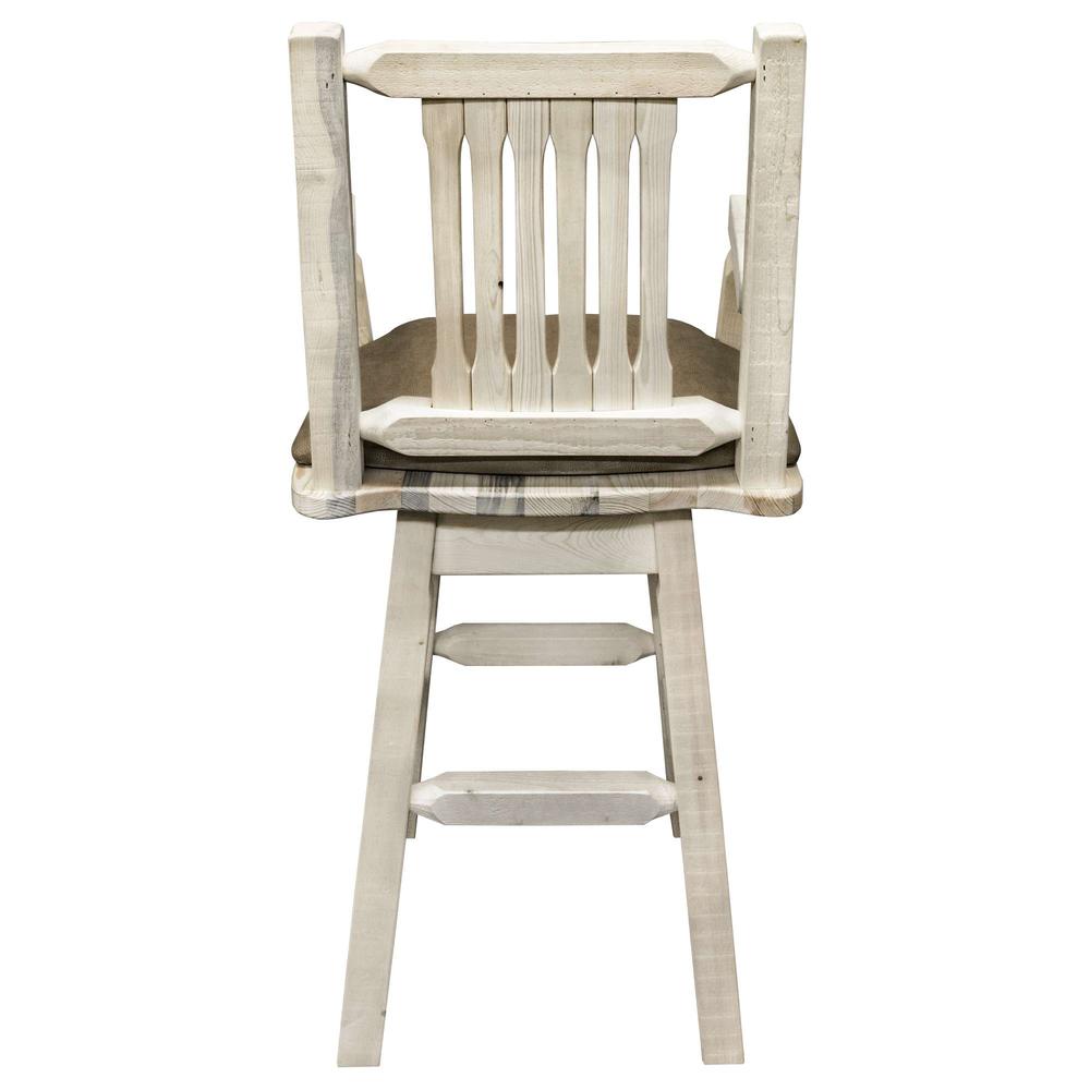 Homestead Collection Captain's Barstool w/ Back & Swivel, Clear Lacquer Finish w/ Upholstered Seat, Buckskin Pattern. Picture 5