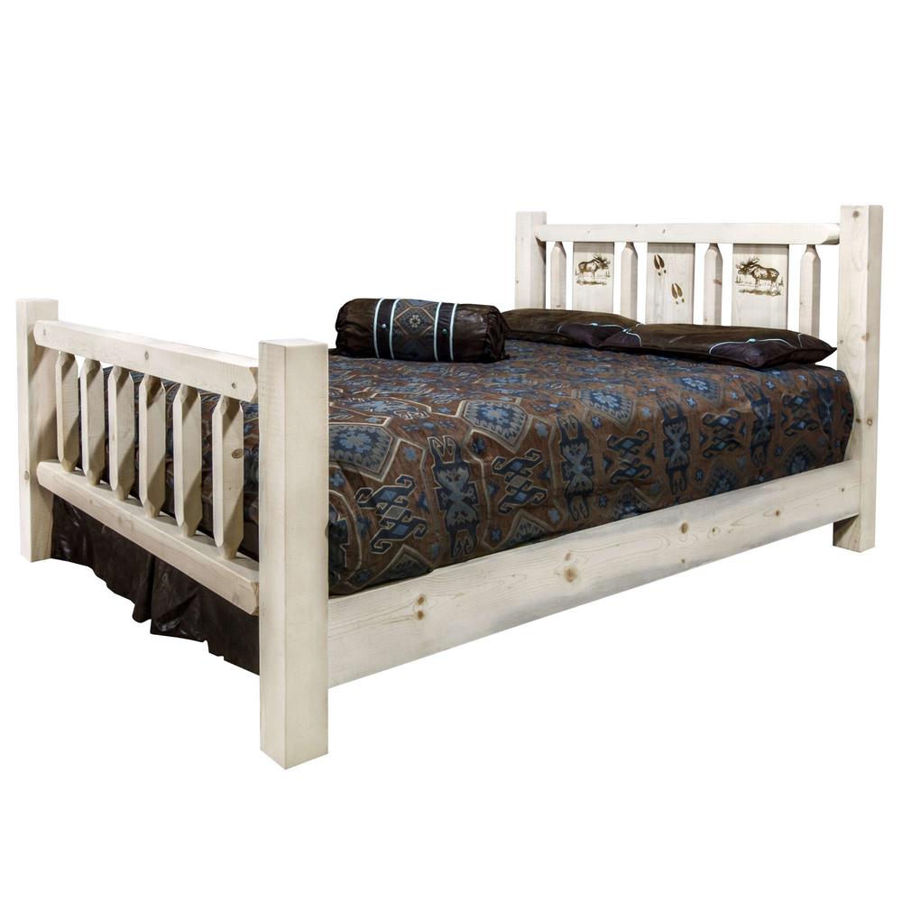 Homestead Collection Queen Bed w/ Laser Engraved Moose Design, Clear Lacquer Finish. Picture 3