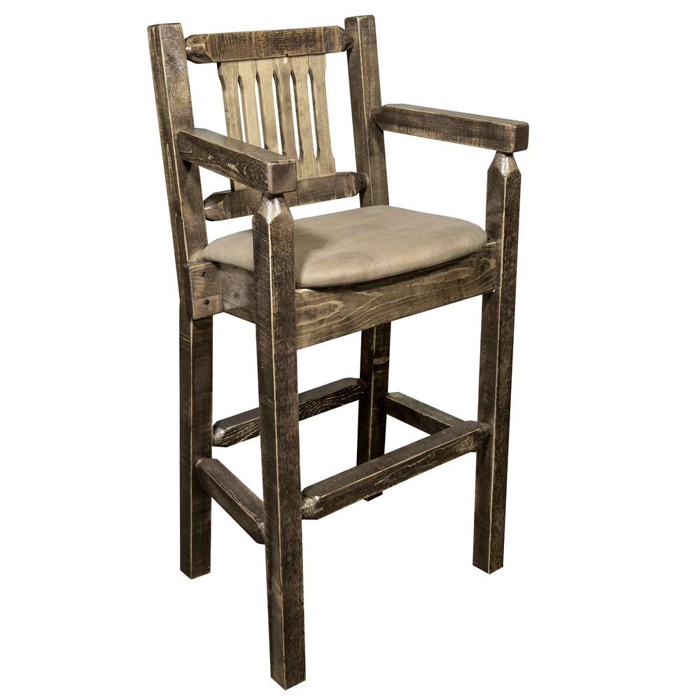 Homestead Collection Counter Height Captain's Barstool - Buckskin Upholstery, Stain & Lacquer Finish. Picture 1